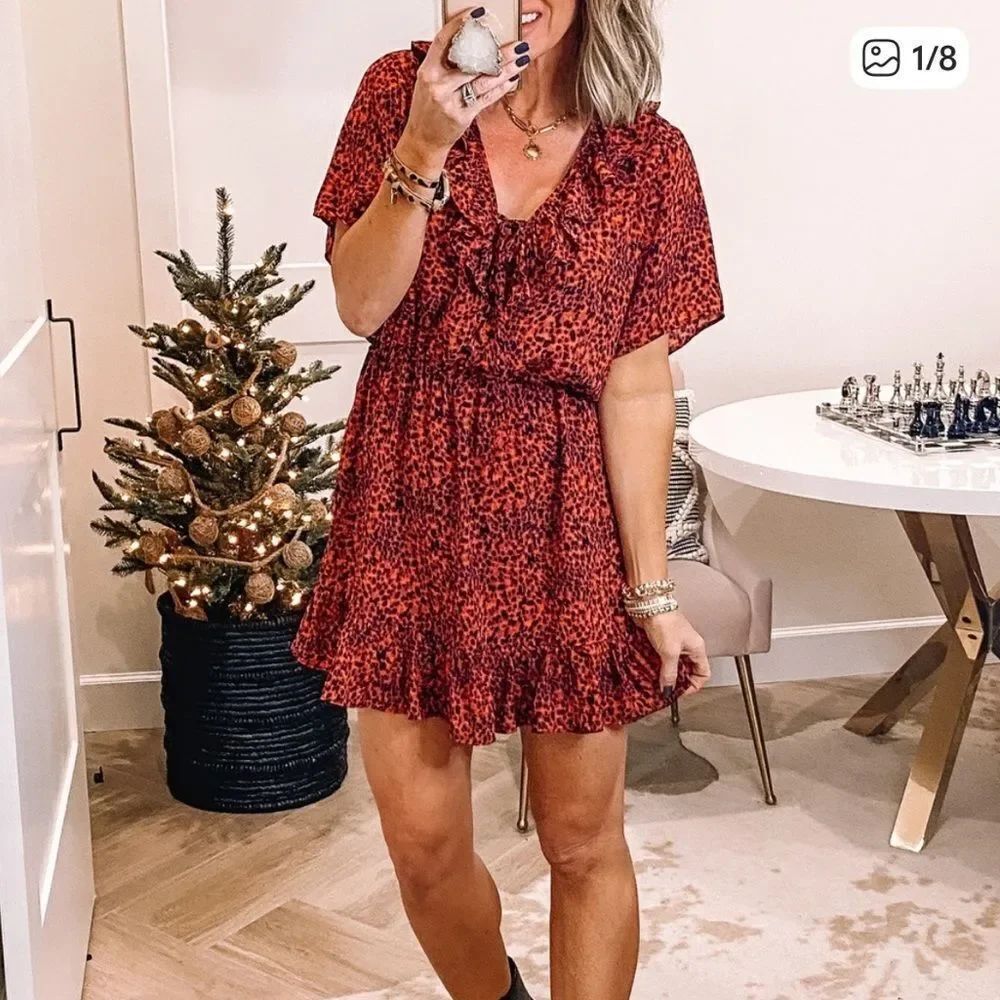 Buddy Love Red Cheetah Print Trixie Dress Womens Medium NEW